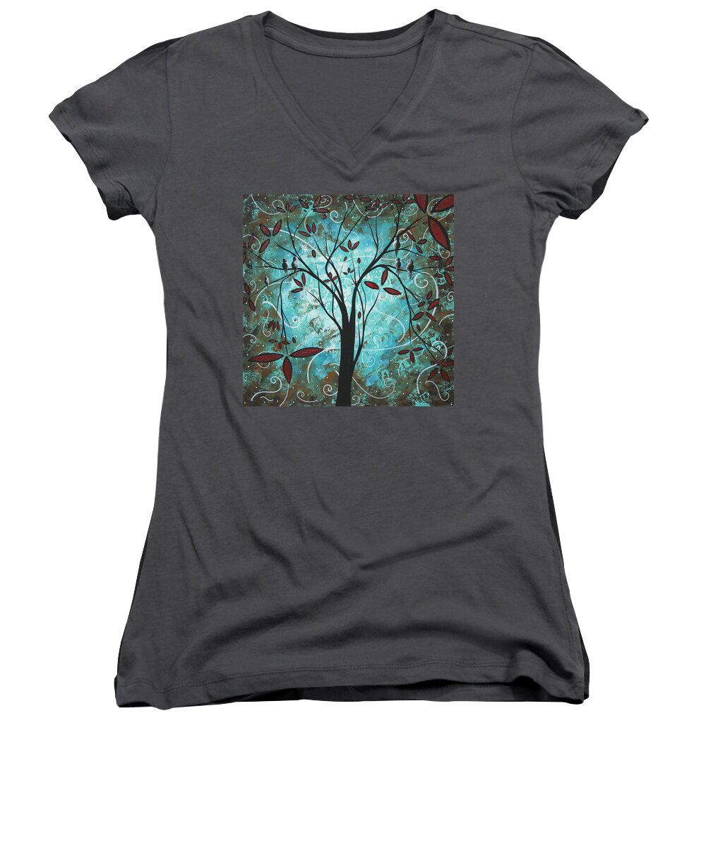 Wall Women's V-Neck featuring the painting Romantic Evening by MADART by Megan Aroon