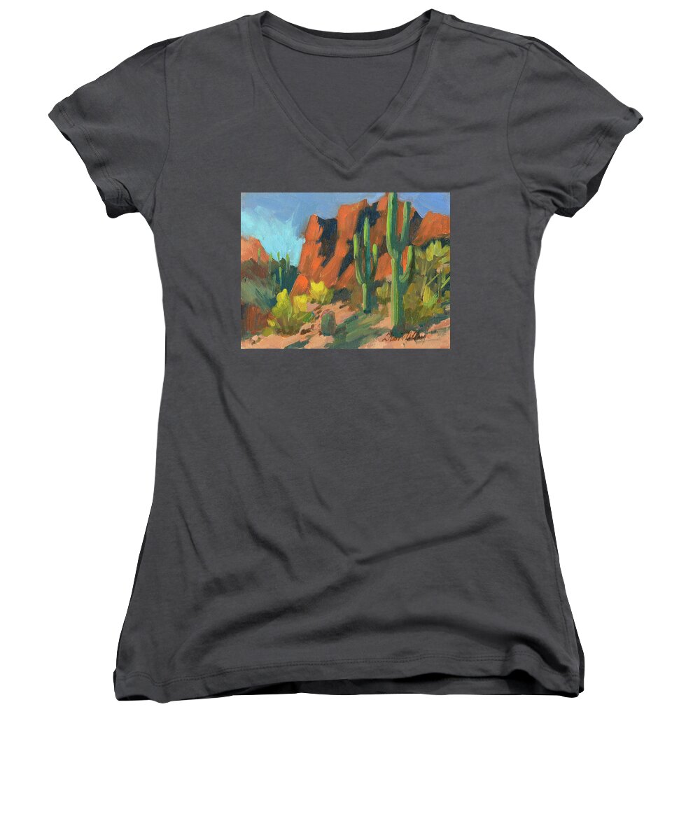 Saguaro Cactus Women's V-Neck featuring the painting Saguaro Cactus 1 by Diane McClary