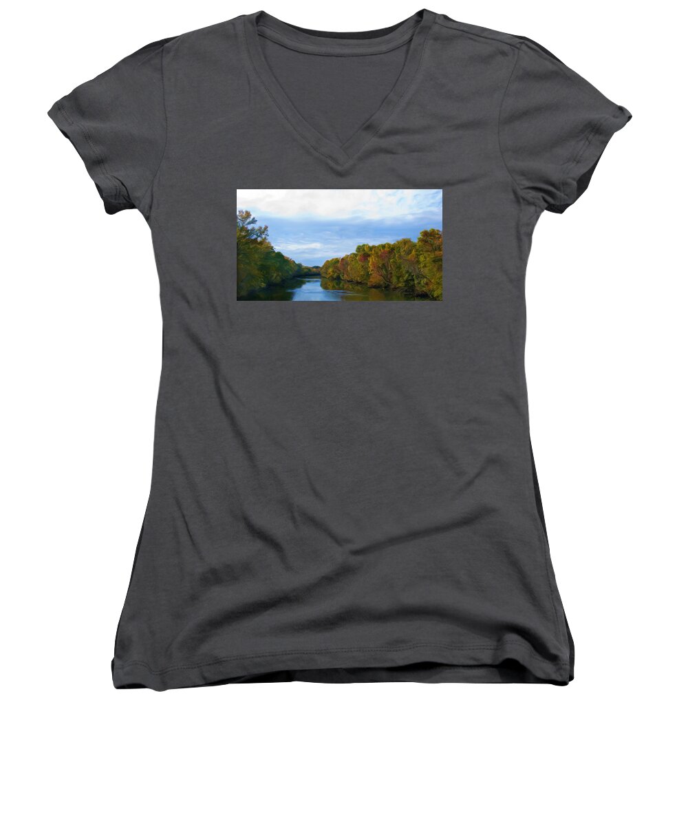 Saluda River Women's V-Neck featuring the painting Saluda River In The Fall by Steven Richardson