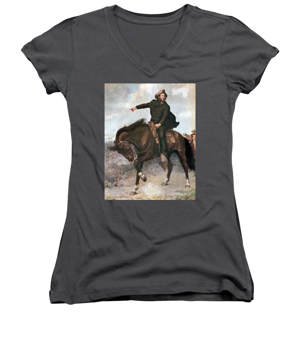 History Women's V-Neck featuring the photograph Sam Houston At Battle Of San Jacinto by Photo Researchers