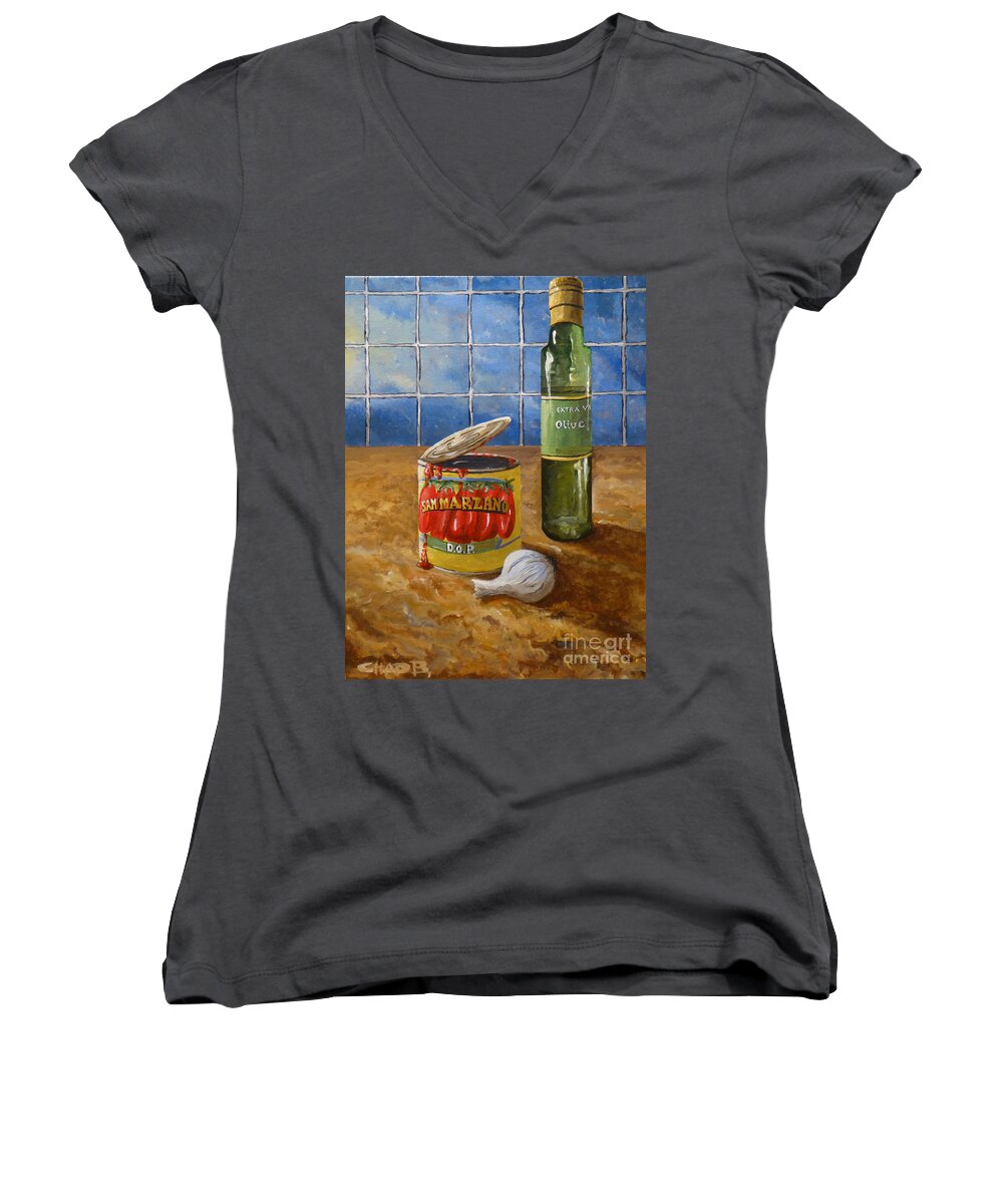 Pizza Women's V-Neck featuring the painting San Marzano by Chad Berglund