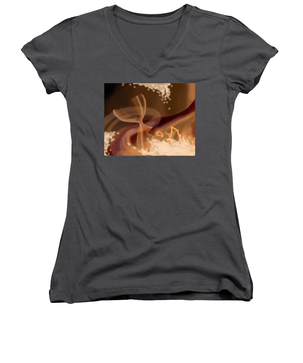 Hourglass Women's V-Neck featuring the digital art Sands of Time by Alice Chen