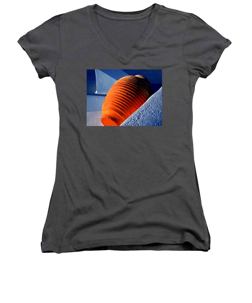 Colette Women's V-Neck featuring the photograph Santorini Ceramics Pot Greece by Colette V Hera Guggenheim