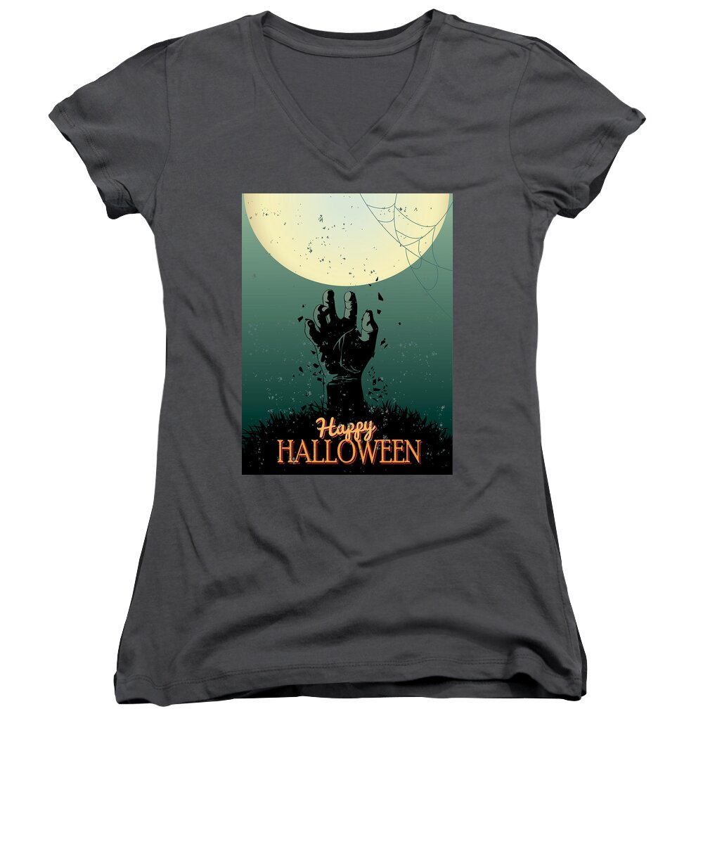 Halloween Women's V-Neck featuring the painting Scary Halloween by Gianfranco Weiss