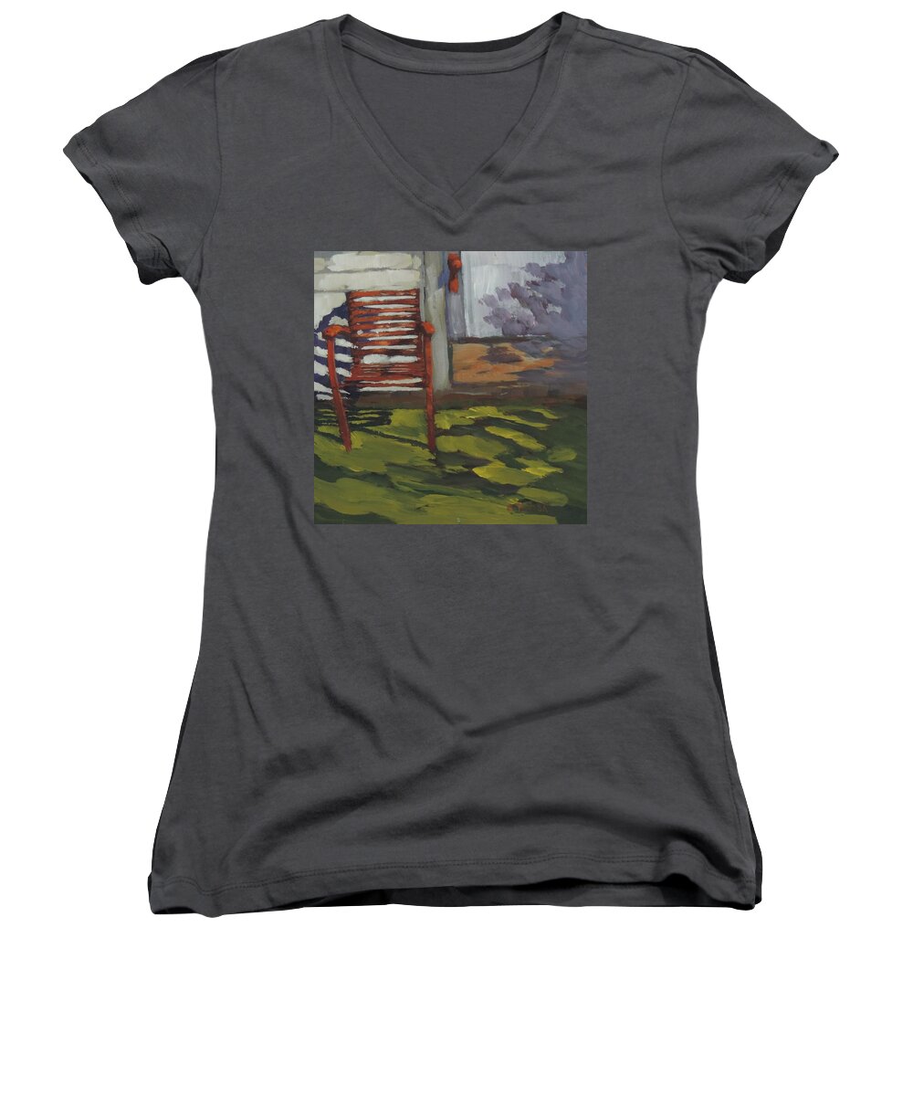 Rust Art Women's V-Neck featuring the painting Seen Better Days - Art by Bill Tomsa by Bill Tomsa