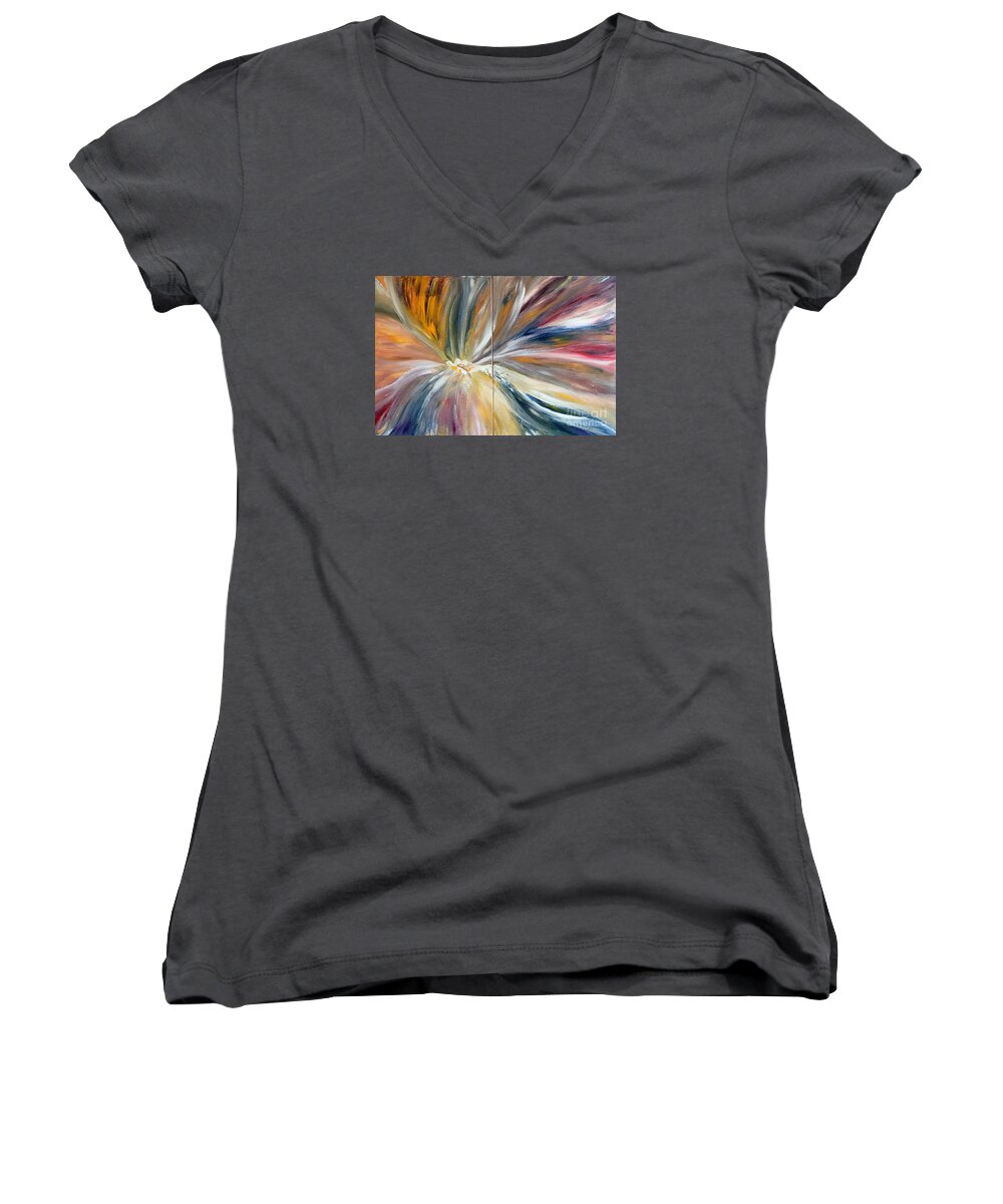 Abstract Women's V-Neck featuring the painting Serenity by Teresa Wegrzyn