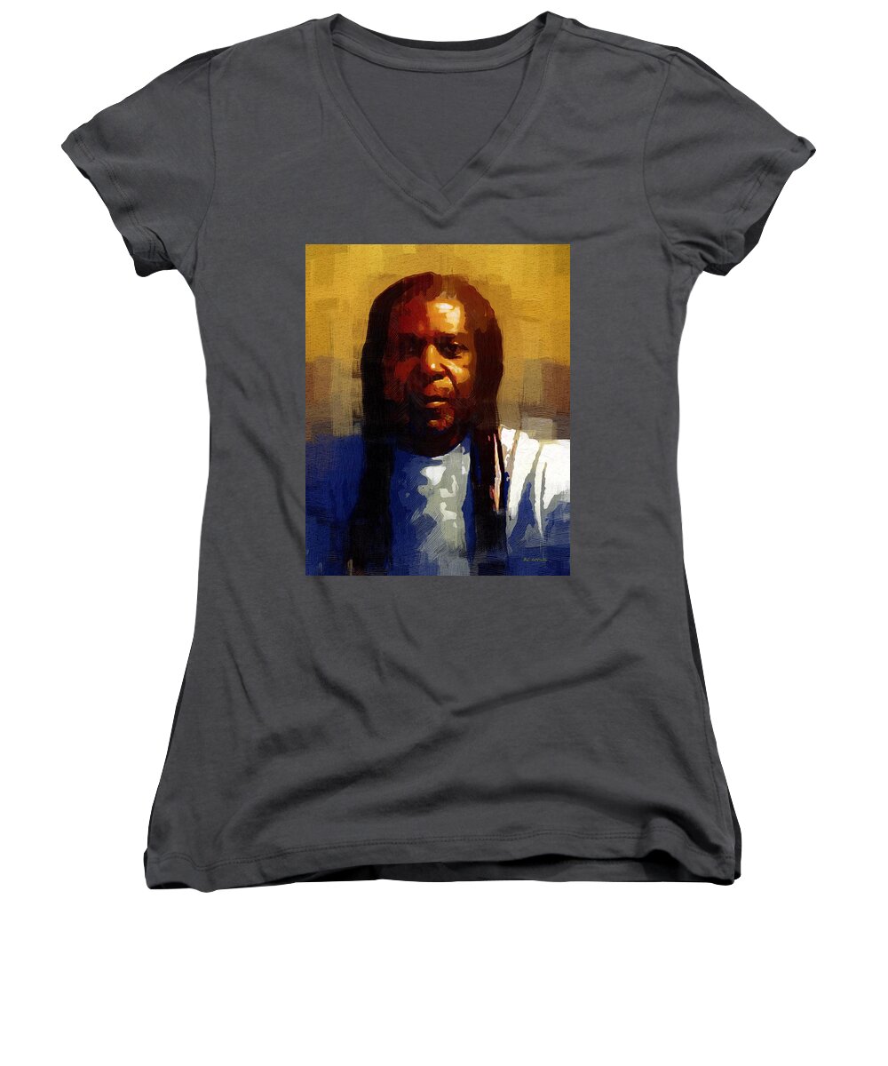 Man Women's V-Neck featuring the painting Seriously Now... by RC DeWinter