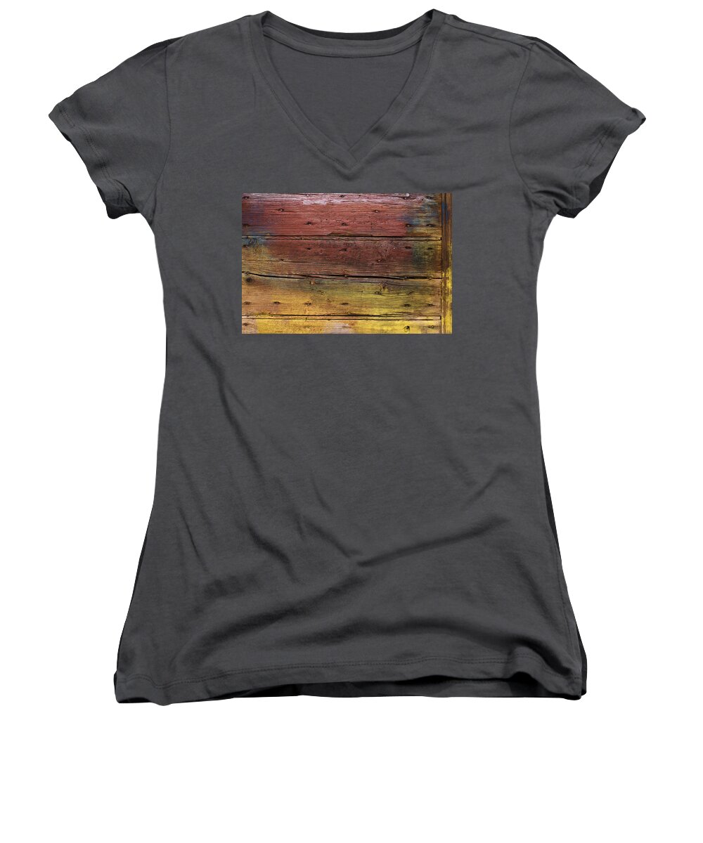 Wood Women's V-Neck featuring the digital art Shades of red and yellow by Ron Harpham