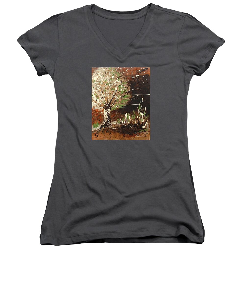 Tree Women's V-Neck featuring the painting Shadows by Holly Carmichael