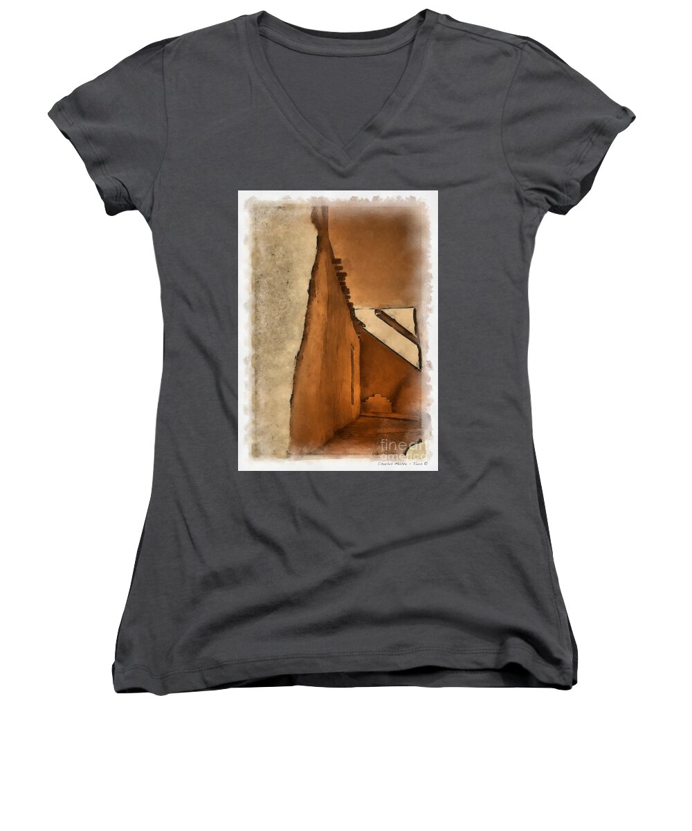Santa Women's V-Neck featuring the digital art Shadows in Aquarell  by Charles Muhle