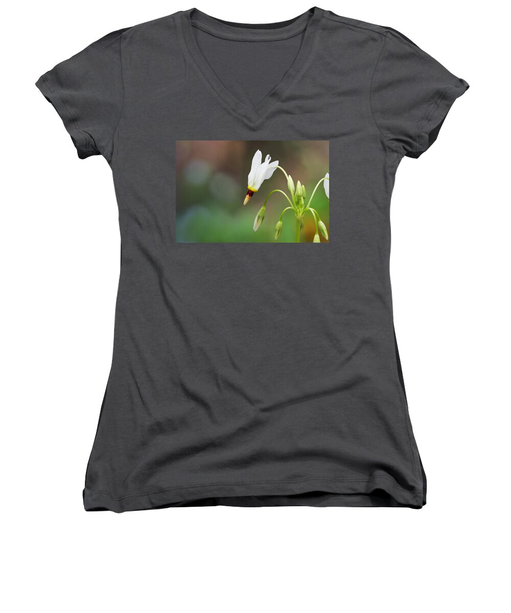 Shooting Star Women's V-Neck featuring the photograph Shooting Star Wildflower by Melinda Fawver