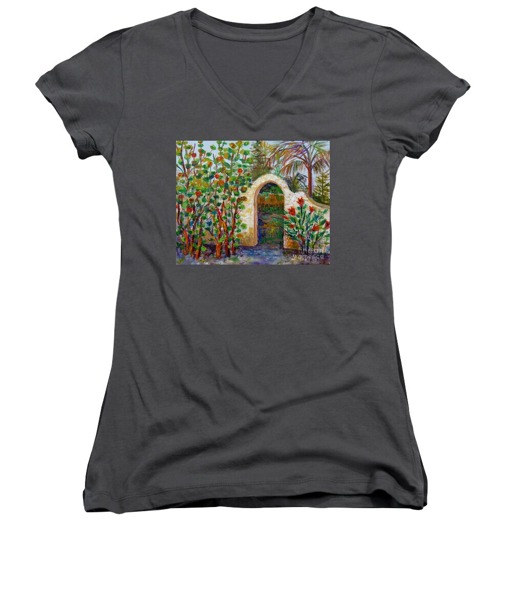 Siesta Key Archway Women's V-Neck featuring the painting Siesta Key Archway by Lou Ann Bagnall
