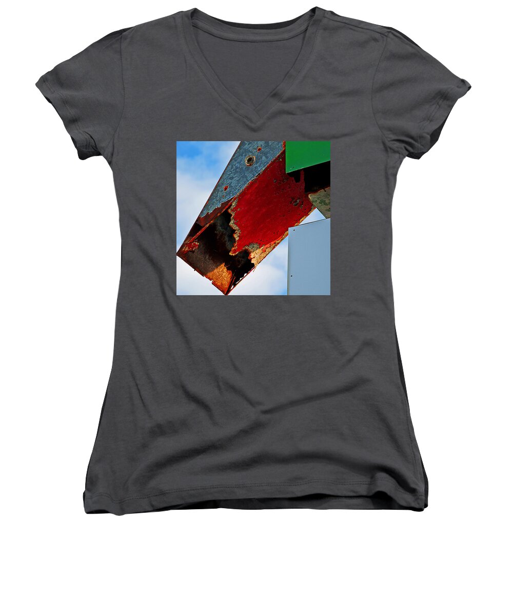 Abstract Women's V-Neck featuring the photograph Sign of the Times by Rick Mosher