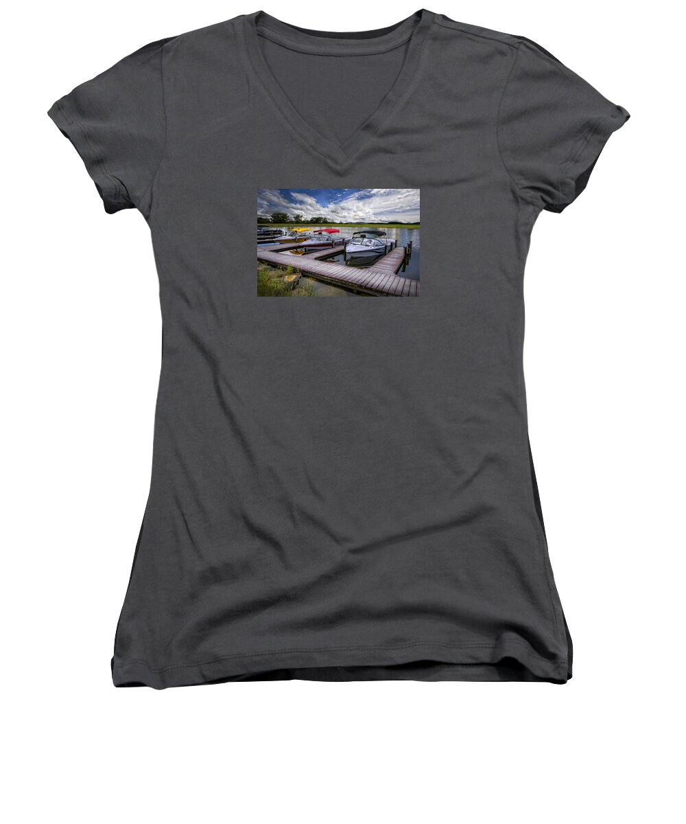 Boats Women's V-Neck featuring the photograph Ski Nautique by Debra and Dave Vanderlaan
