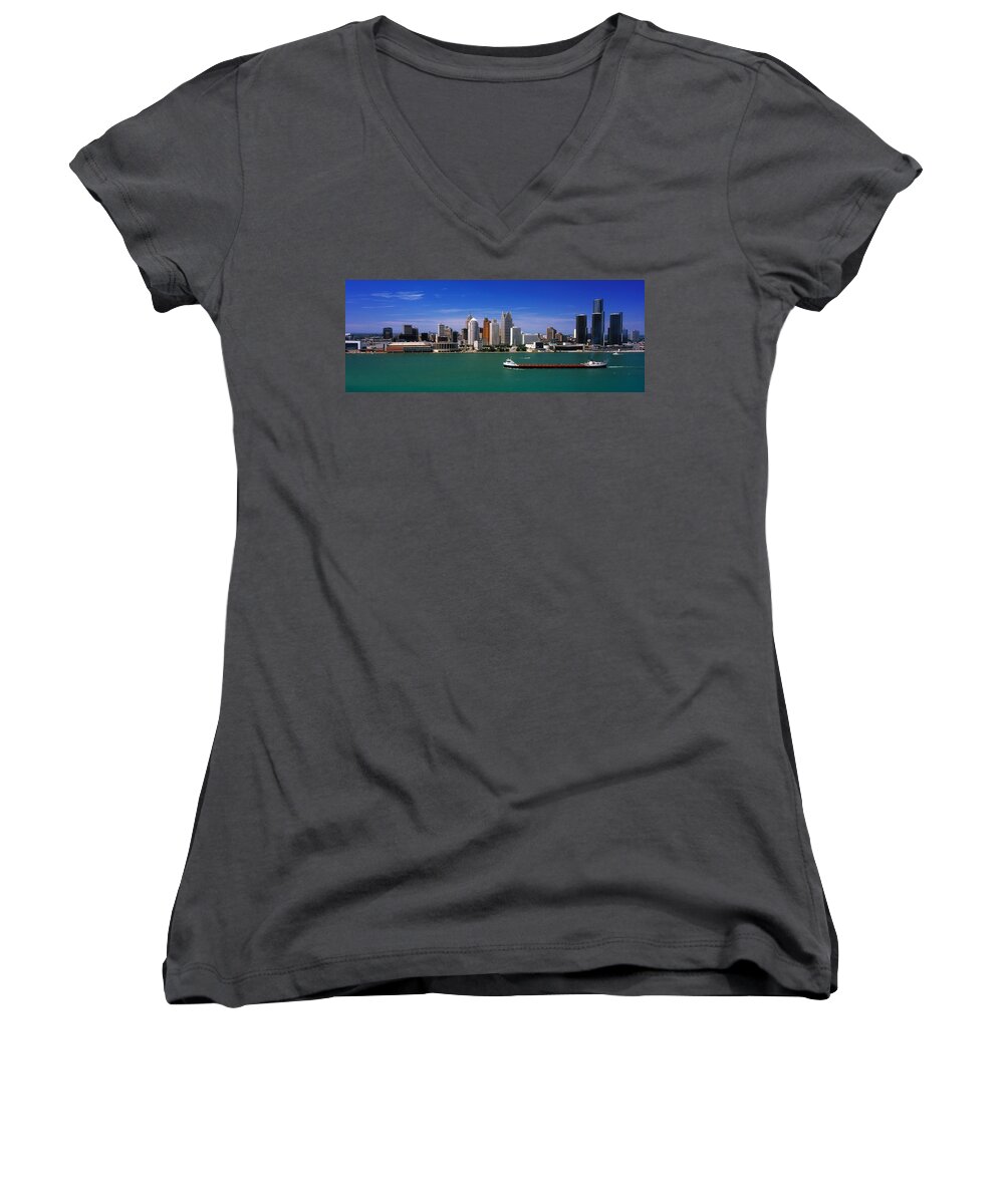 Photography Women's V-Neck featuring the photograph Skylines At The Waterfront, River by Panoramic Images