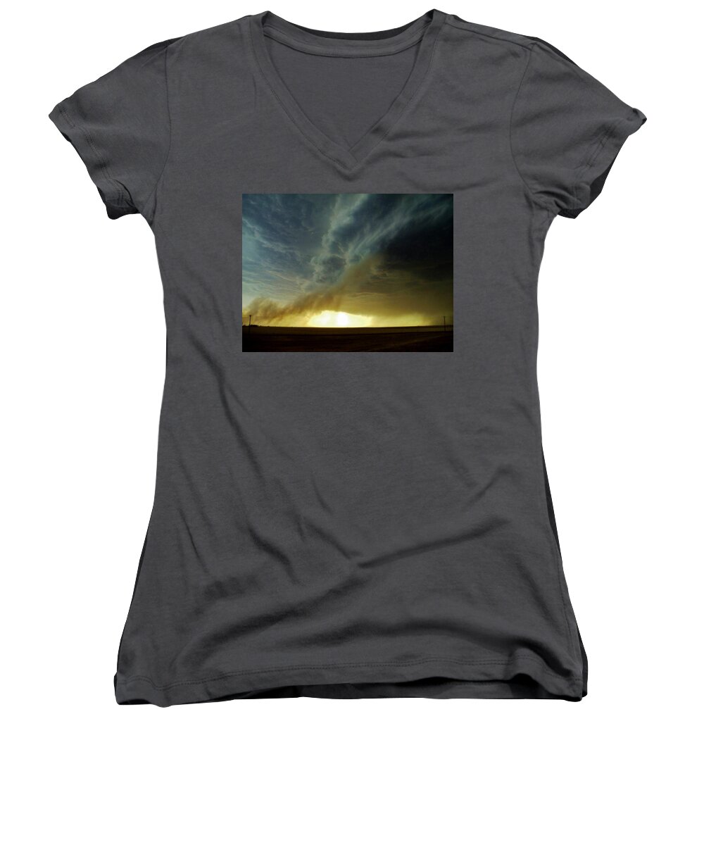 Storm Women's V-Neck featuring the photograph Smoke and the Supercell by Ed Sweeney