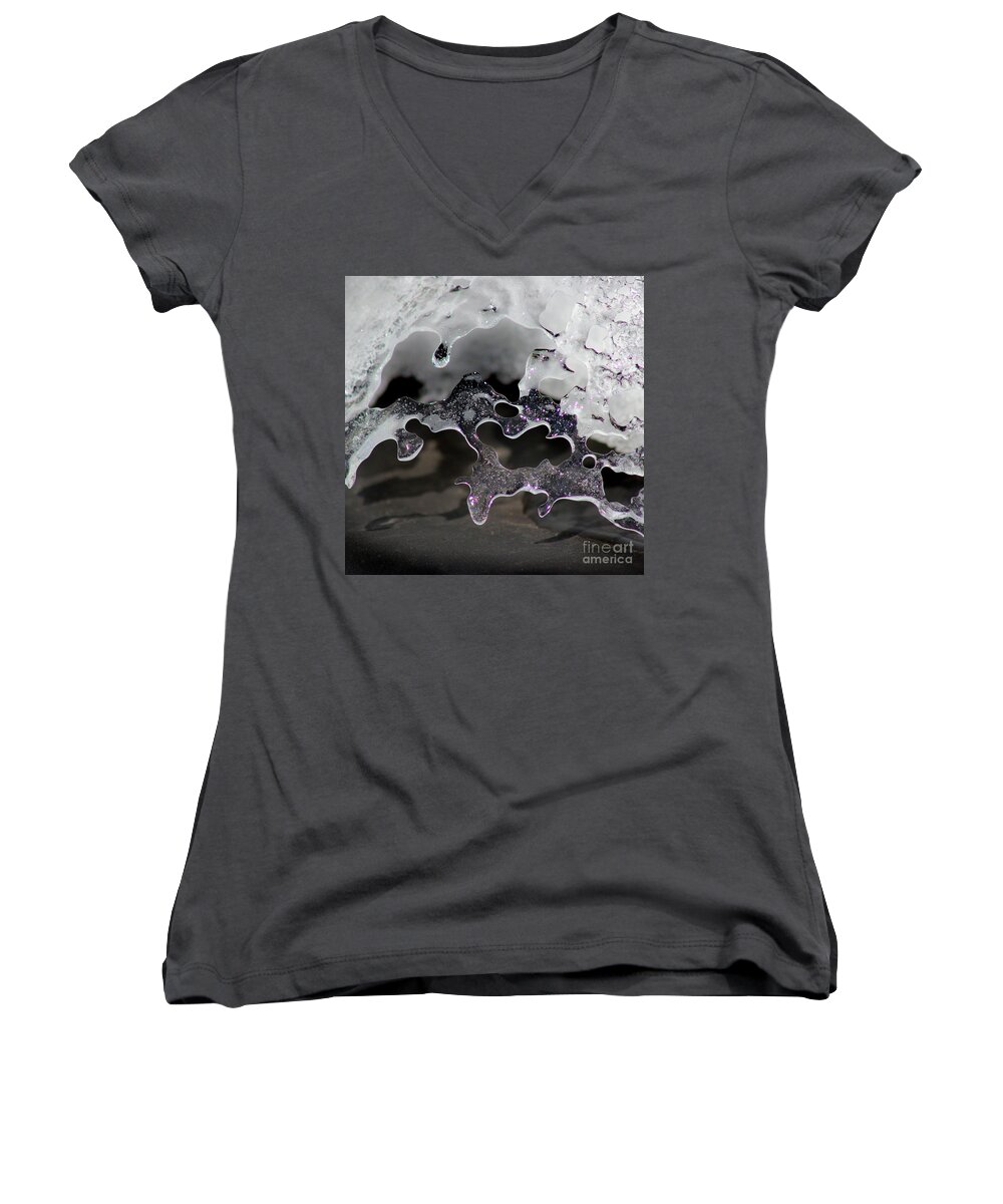 Abstract Women's V-Neck featuring the photograph Snow and Ice Square by Karen Adams