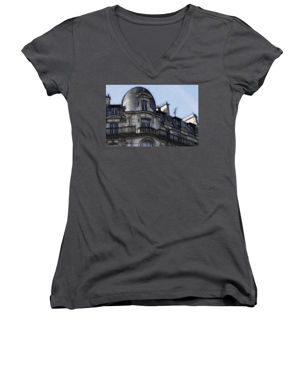 Evie Carrier Women's V-Neck featuring the photograph Softer side of Paris Architecture by Evie Carrier
