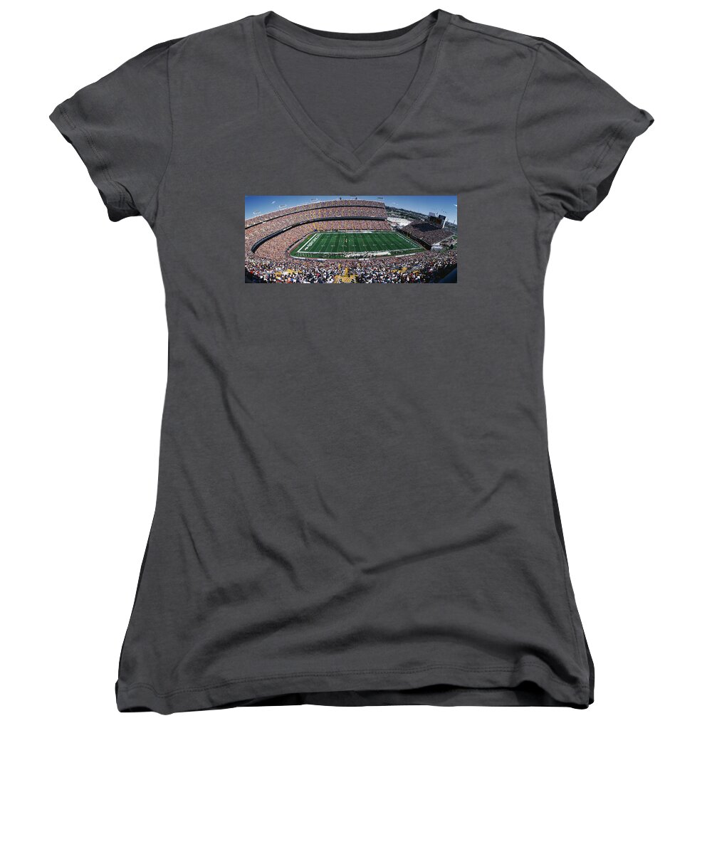 Photography Women's V-Neck featuring the photograph Sold Out Crowd At Mile High Stadium by Panoramic Images