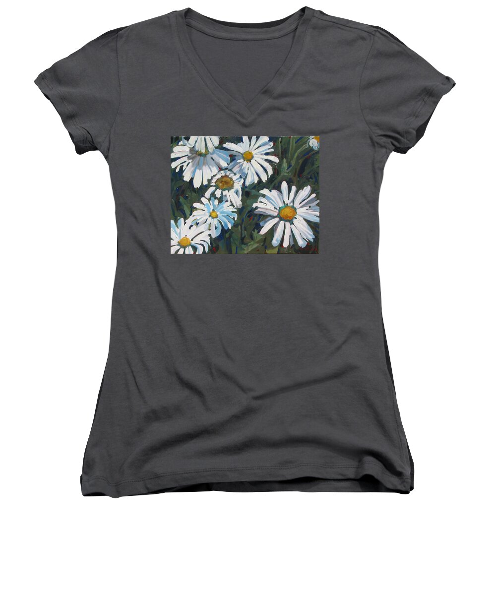 Floral Women's V-Neck featuring the painting Some Are Daisies by Phil Chadwick