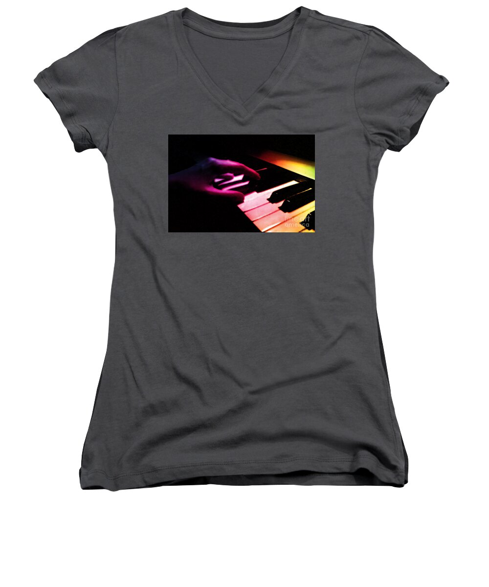 Margie Chapman Women's V-Neck featuring the digital art Songs In the Night by Margie Chapman