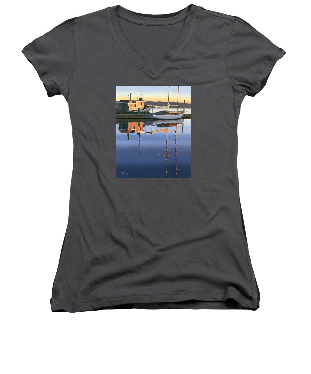 Boat Women's V-Neck featuring the painting South harbour reflections by Gary Giacomelli