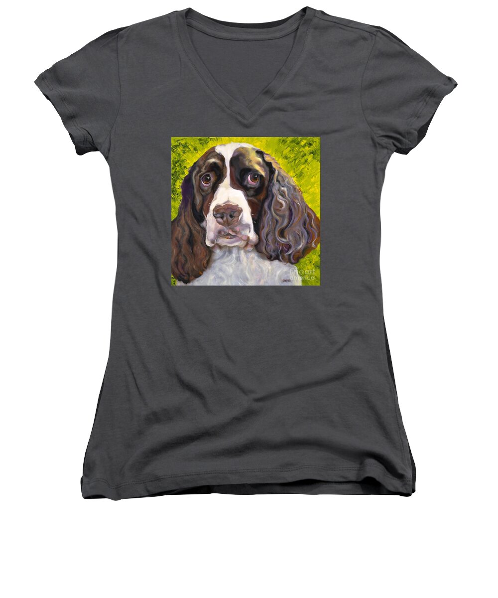 Dogs Women's V-Neck featuring the painting Spaniel The Eyes Have It by Susan A Becker