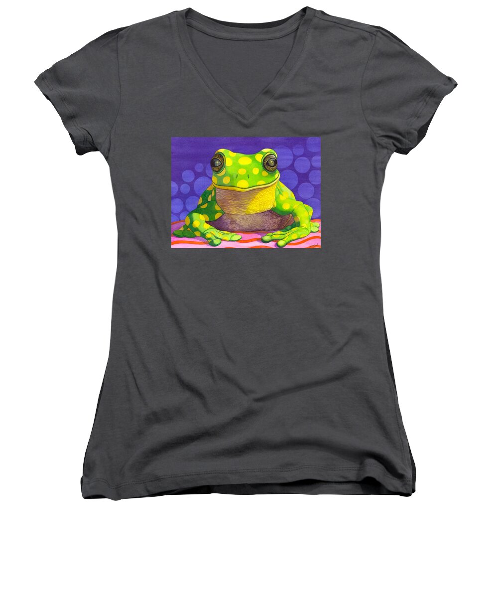 Frog Women's V-Neck featuring the painting Spotted Frog by Catherine G McElroy