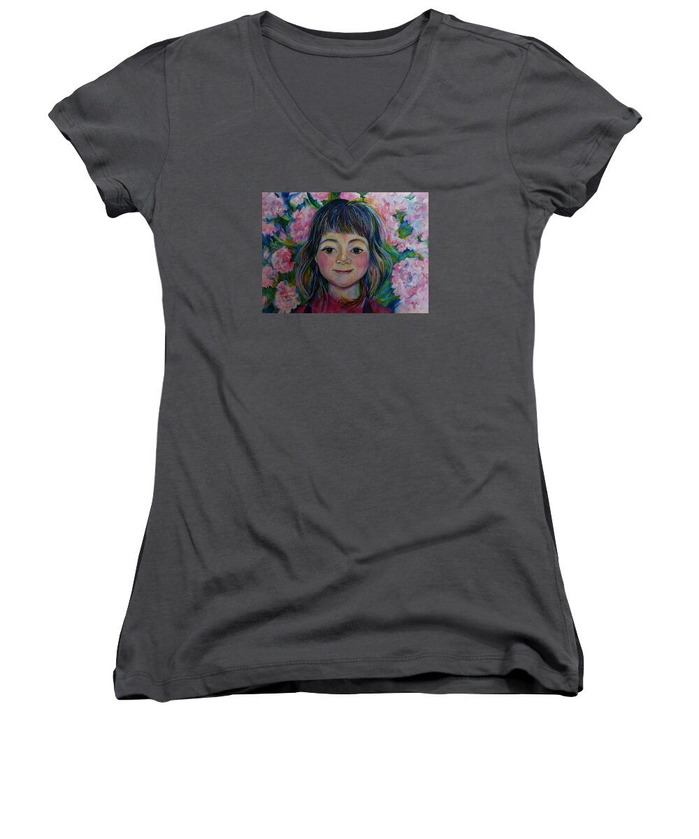 Spring Girls Women's V-Neck featuring the drawing Spring girls. Part One by Anna Duyunova