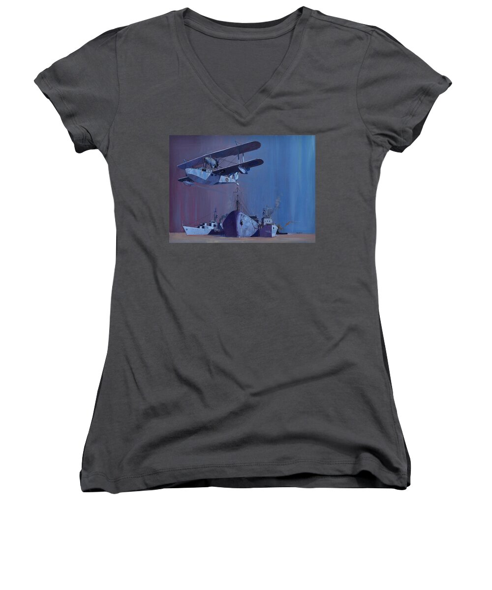 Sea Women's V-Neck featuring the painting SS Ohio by Ray Agius