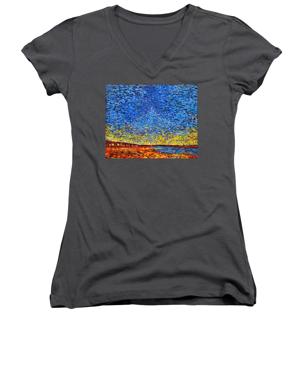 Sea Women's V-Neck featuring the painting St. Andrews Sunset by Michael Graham
