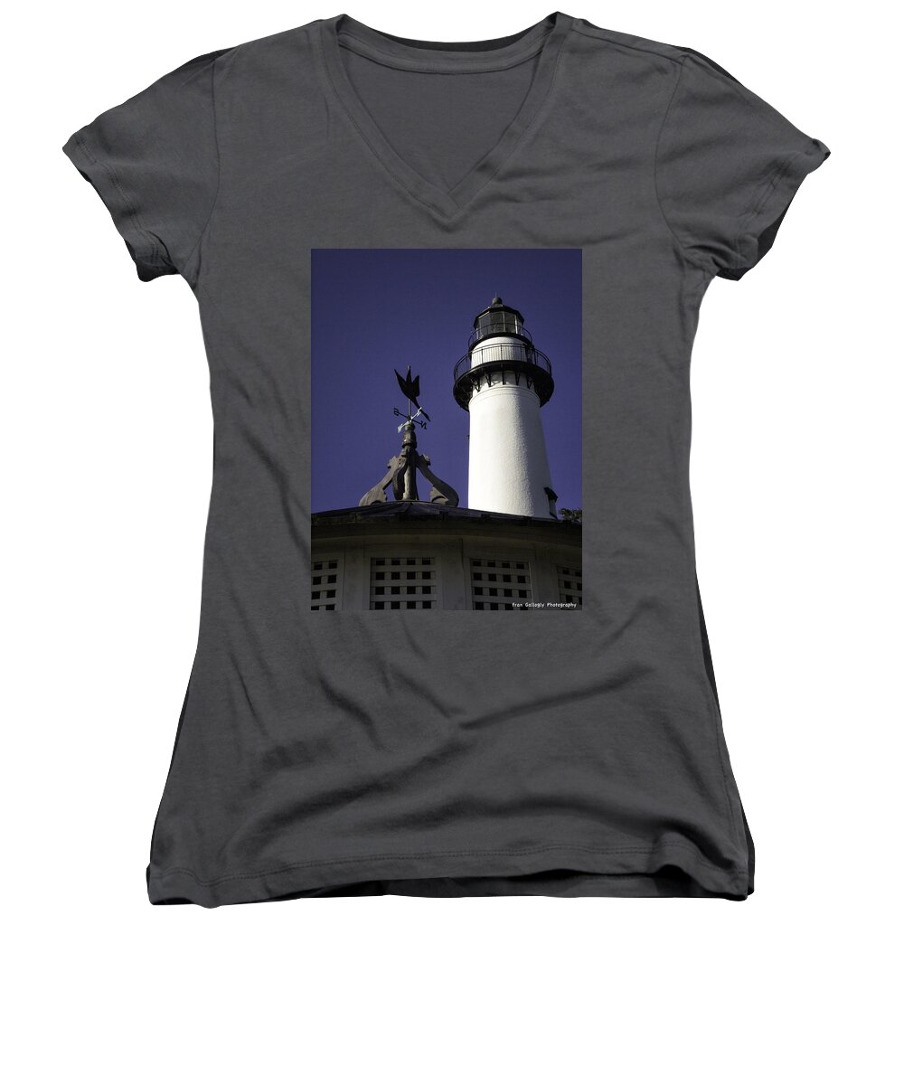 Georgia Women's V-Neck featuring the photograph St Simons Lighthouse by Fran Gallogly