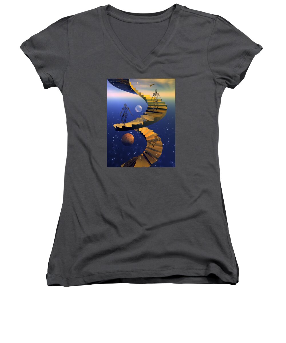 Bryce Women's V-Neck featuring the digital art Stairway to imagination by Claude McCoy