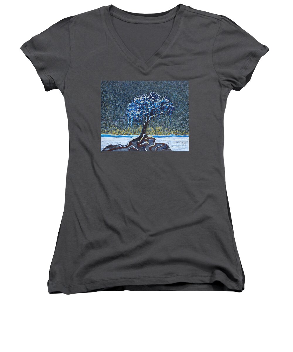 Van Gogh Women's V-Neck featuring the painting Standing Alone In The Snow by Stefan Duncan
