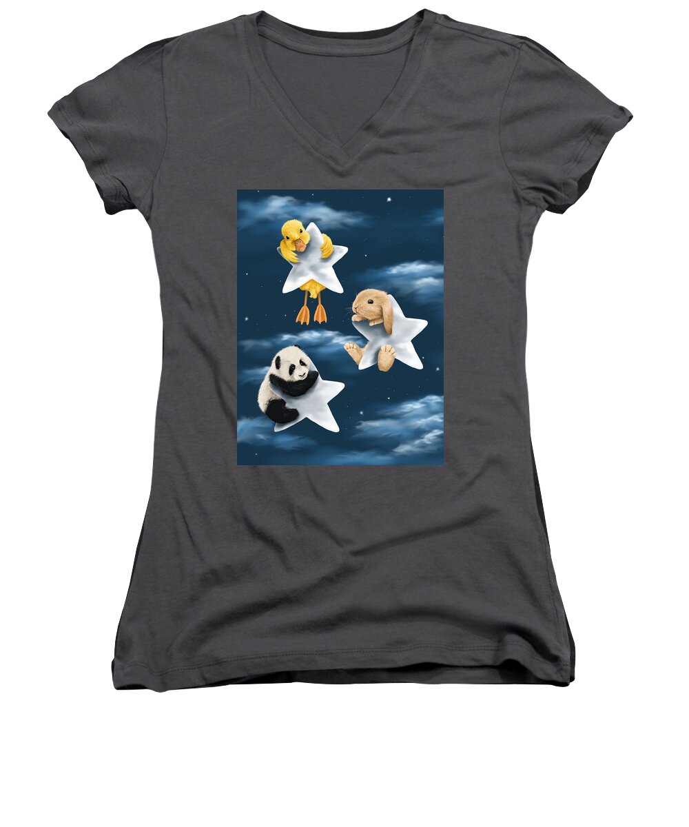 Animals Women's V-Neck featuring the painting Star games by Veronica Minozzi