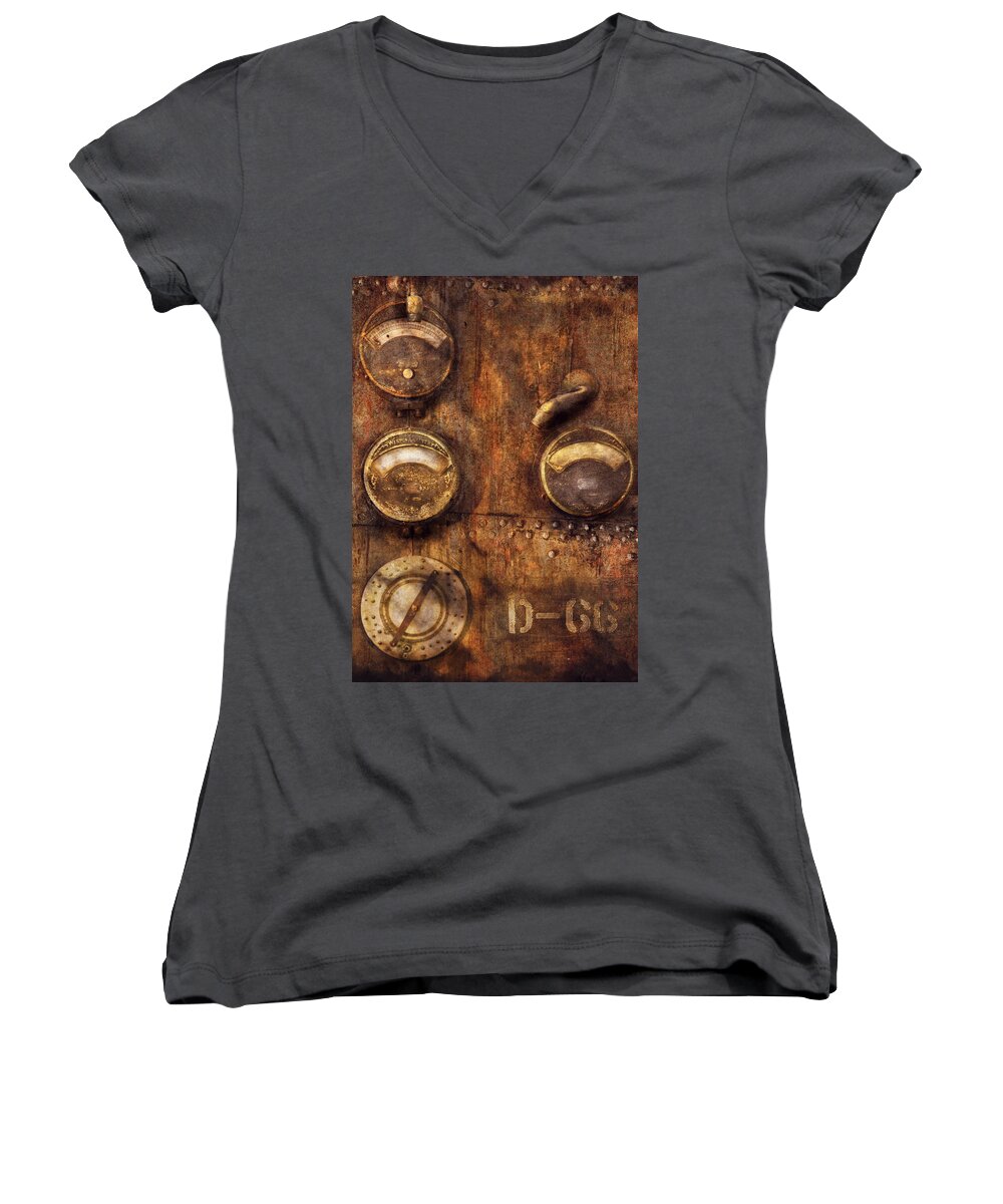 Savad Women's V-Neck featuring the photograph SteamPunk - Meters D-66 by Mike Savad