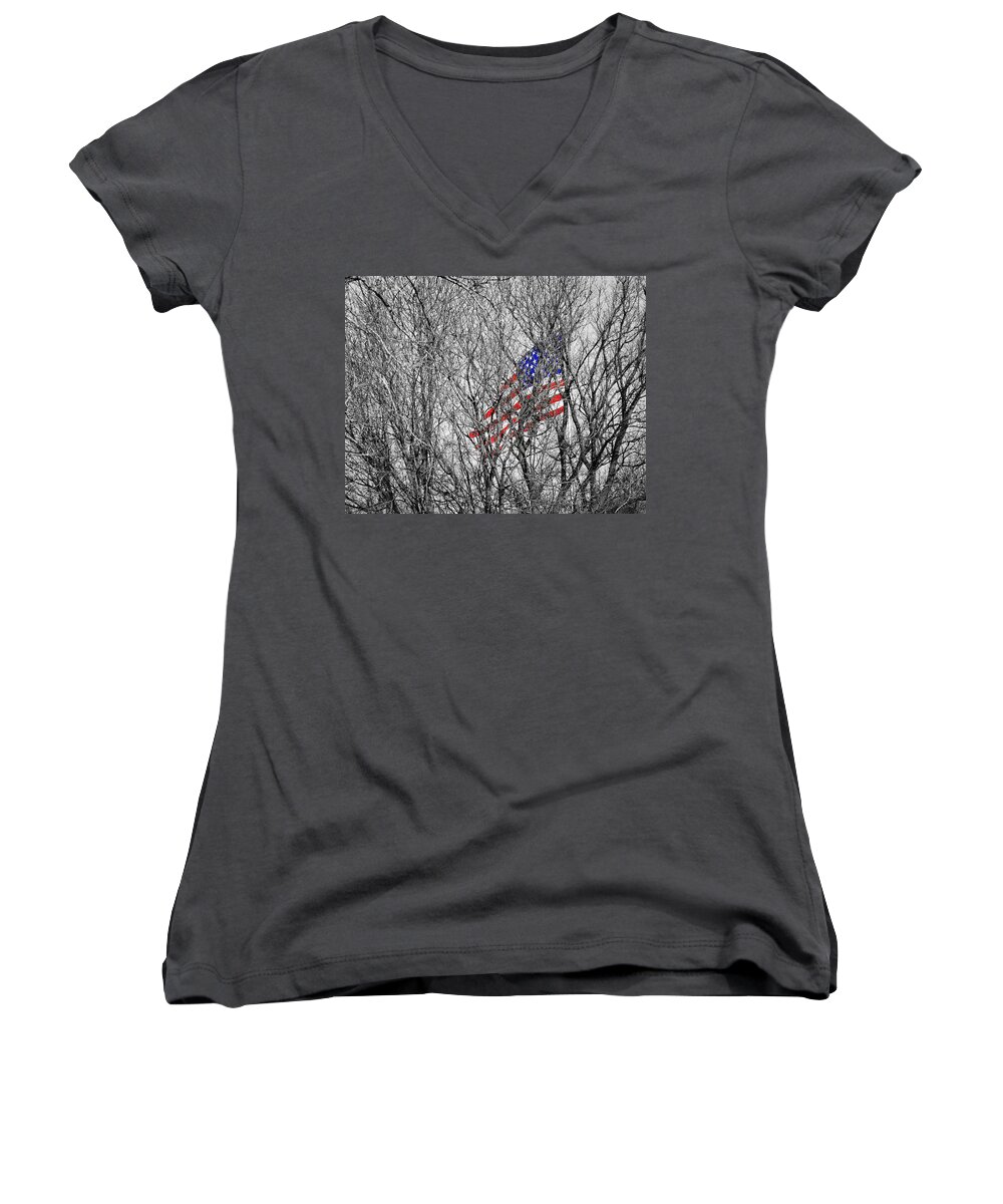 Flag Women's V-Neck featuring the photograph Still There by Gene Tatroe