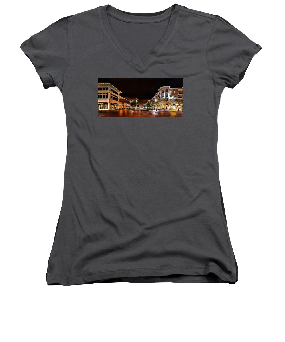 Sugar Land Town Center Women's V-Neck featuring the photograph Sugar Land Town Square by David Morefield