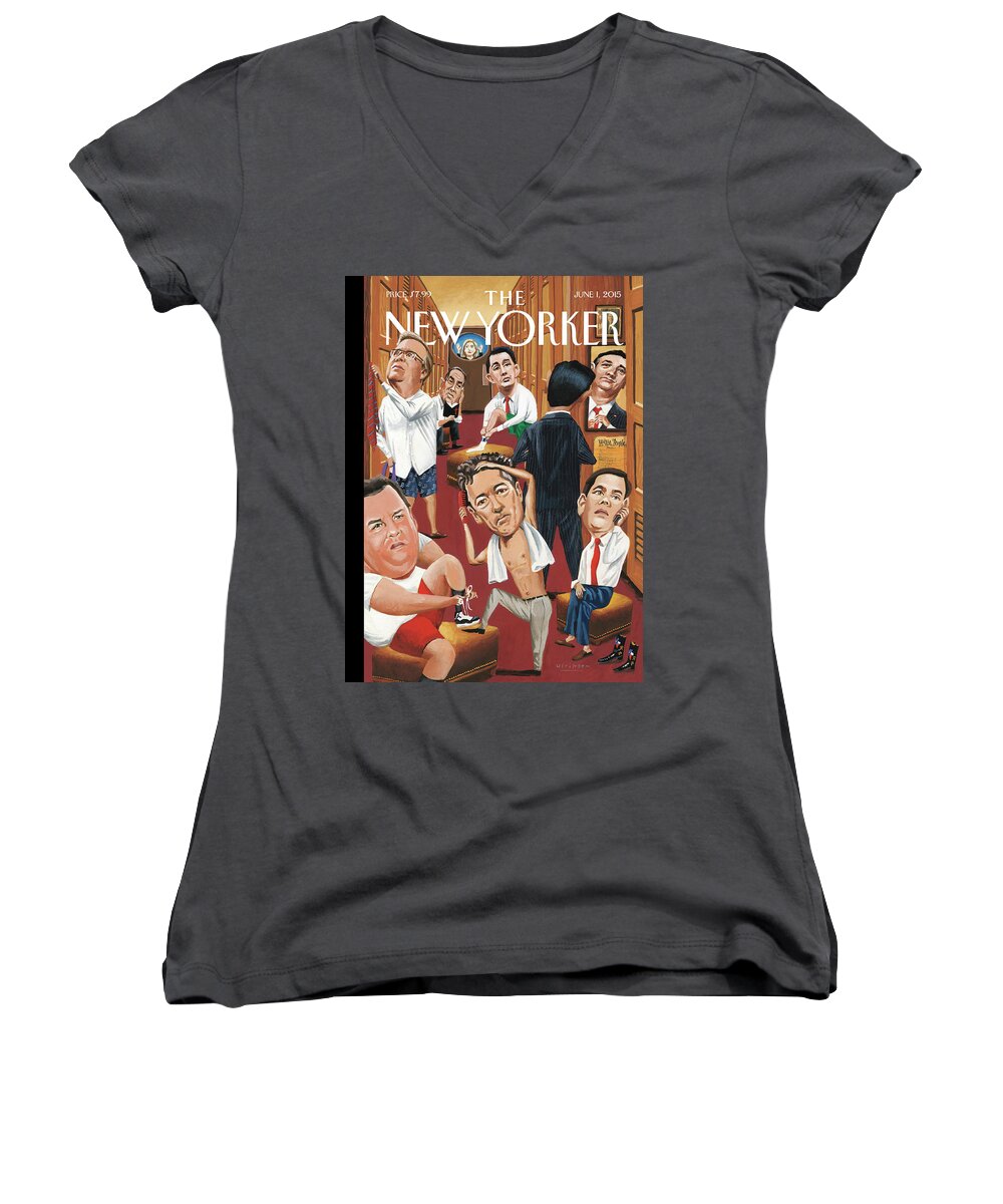 Marco Rubio Phone Women's V-Neck featuring the painting Suiting by Mark Ulriksen