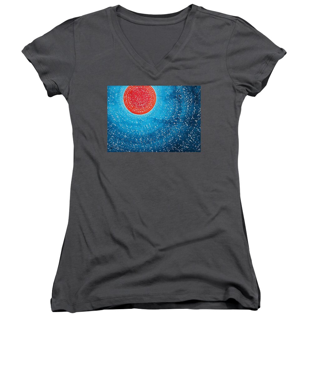 Summer Women's V-Neck featuring the painting Summer Sun original painting by Sol Luckman