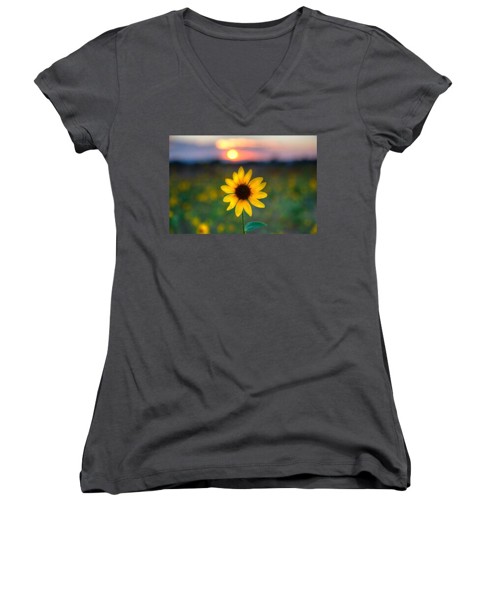 Flowers Women's V-Neck featuring the photograph Sun Flower IV by Peter Tellone