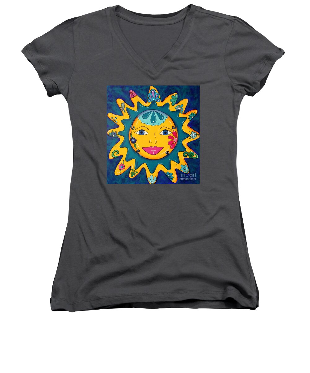 Sun Women's V-Neck featuring the painting Sun by Melinda Etzold