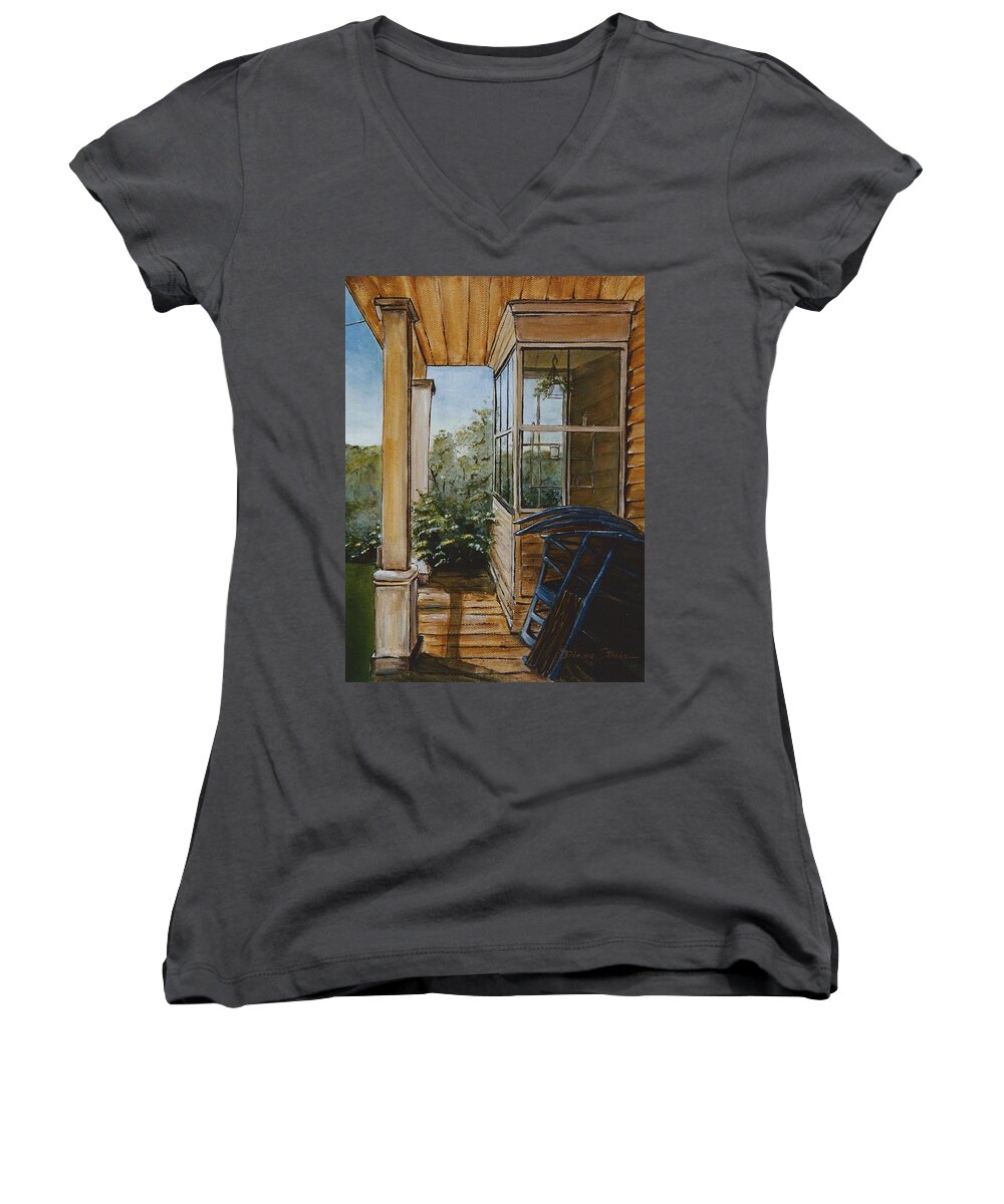 Prairie Women's V-Neck featuring the painting Sunday Morning by Diane Strain