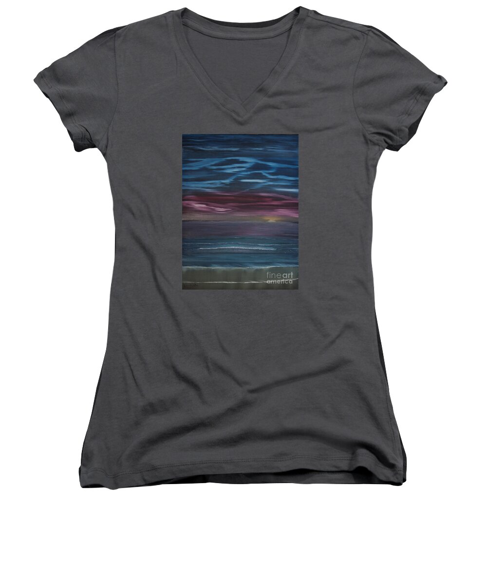  Surreal Women's V-Neck featuring the painting Surreal Sunset by Ian Donley