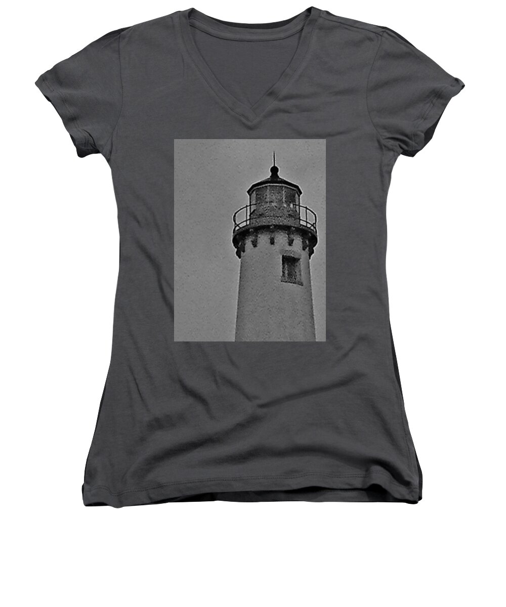 Light Houst Women's V-Neck featuring the photograph Tawas Point in the rain by Daniel Thompson
