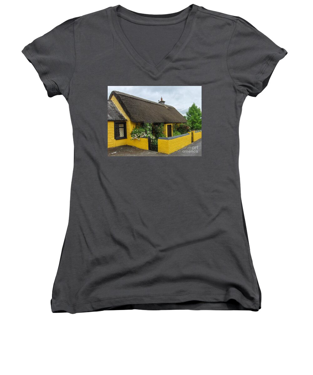 Ireland Women's V-Neck featuring the photograph Thatched House Ireland by Brenda Brown