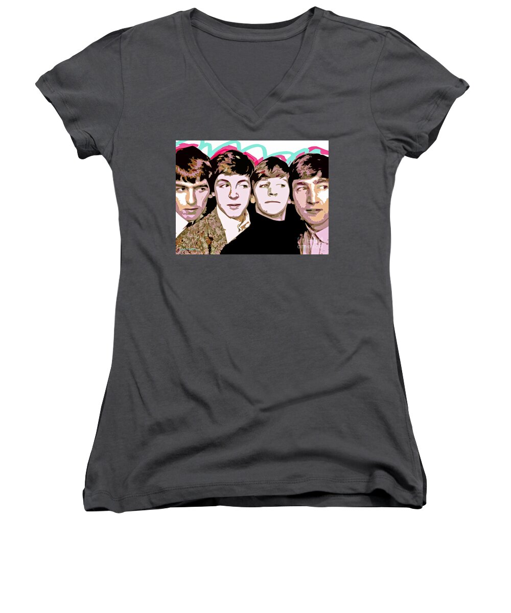 The Beatles Women's V-Neck featuring the painting The Beatles Love by David Lloyd Glover