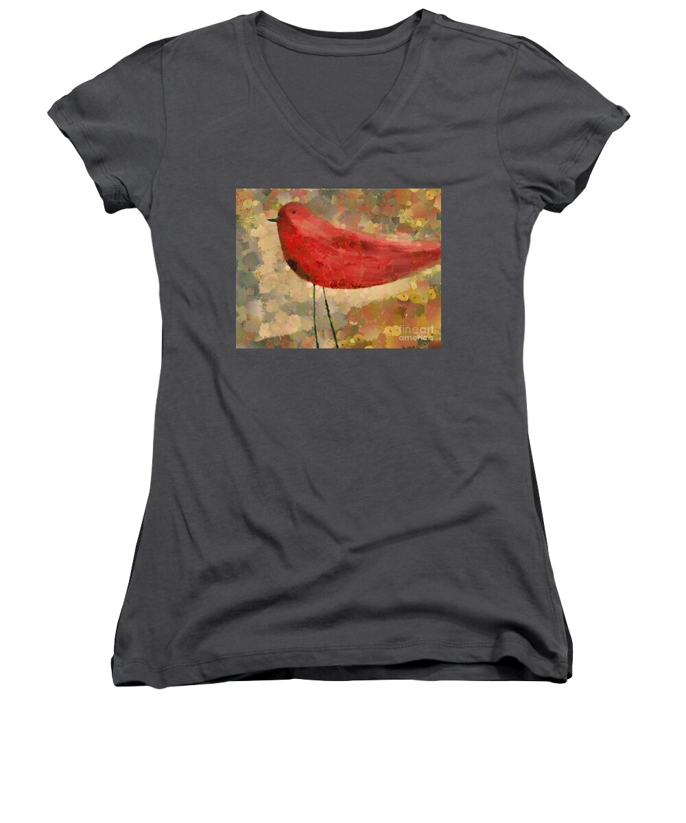 Bird Women's V-Neck featuring the painting The Bird - k04d by Variance Collections
