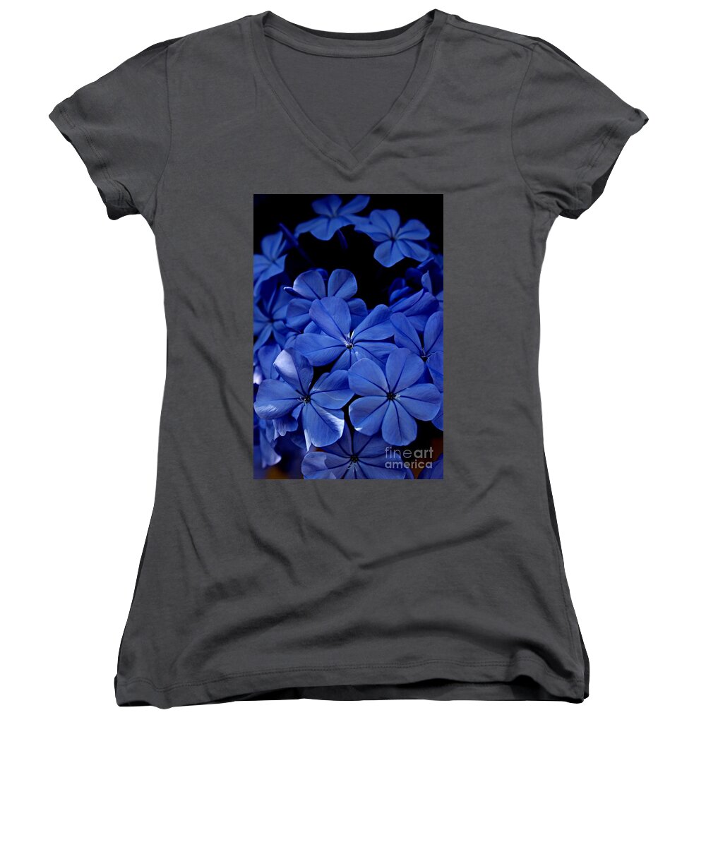 Plumbago Women's V-Neck featuring the photograph The Blues by Clare Bevan