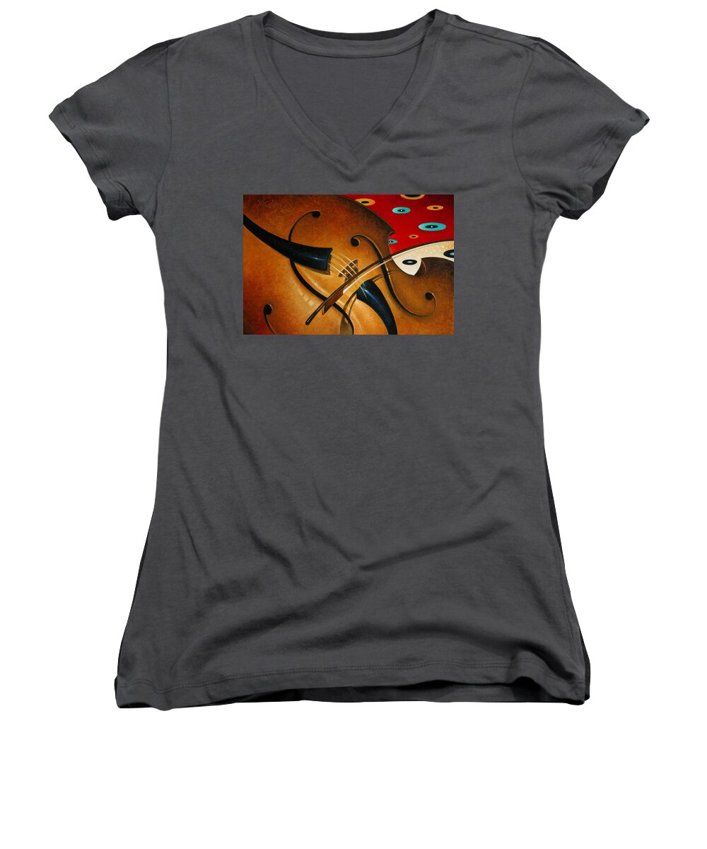 Violin Women's V-Neck featuring the painting The Competition by T S Carson